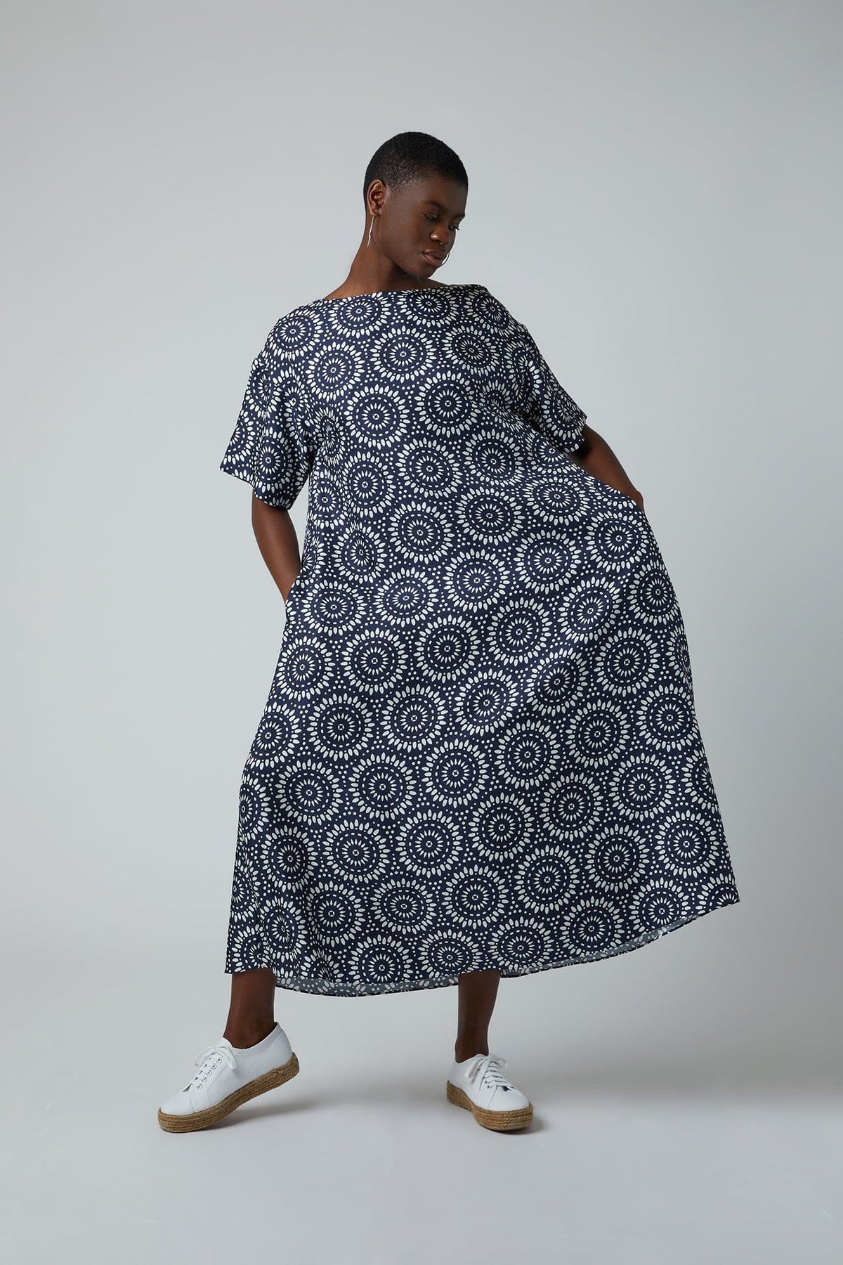 Flora A-line Silk Dress in Navy