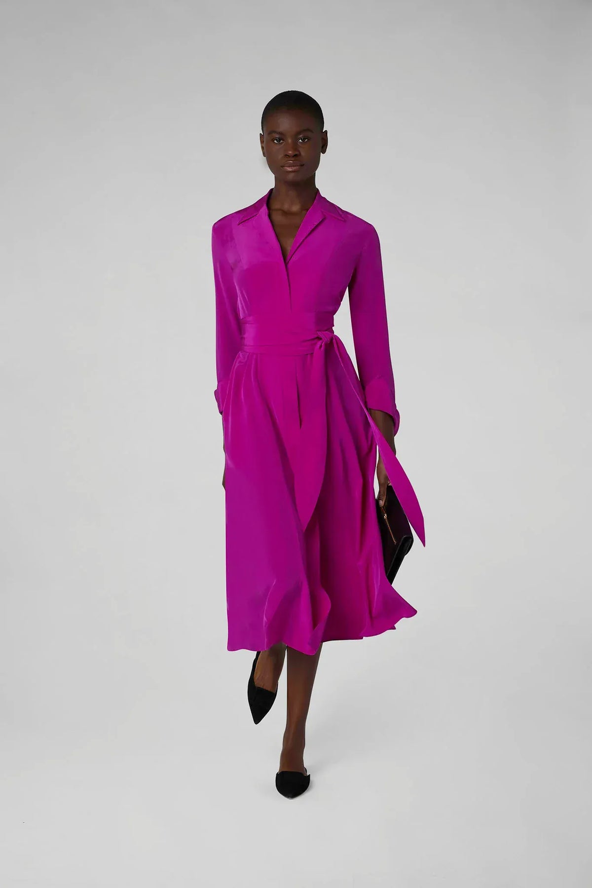 Eliza Silk V Neck Dress in Pink
