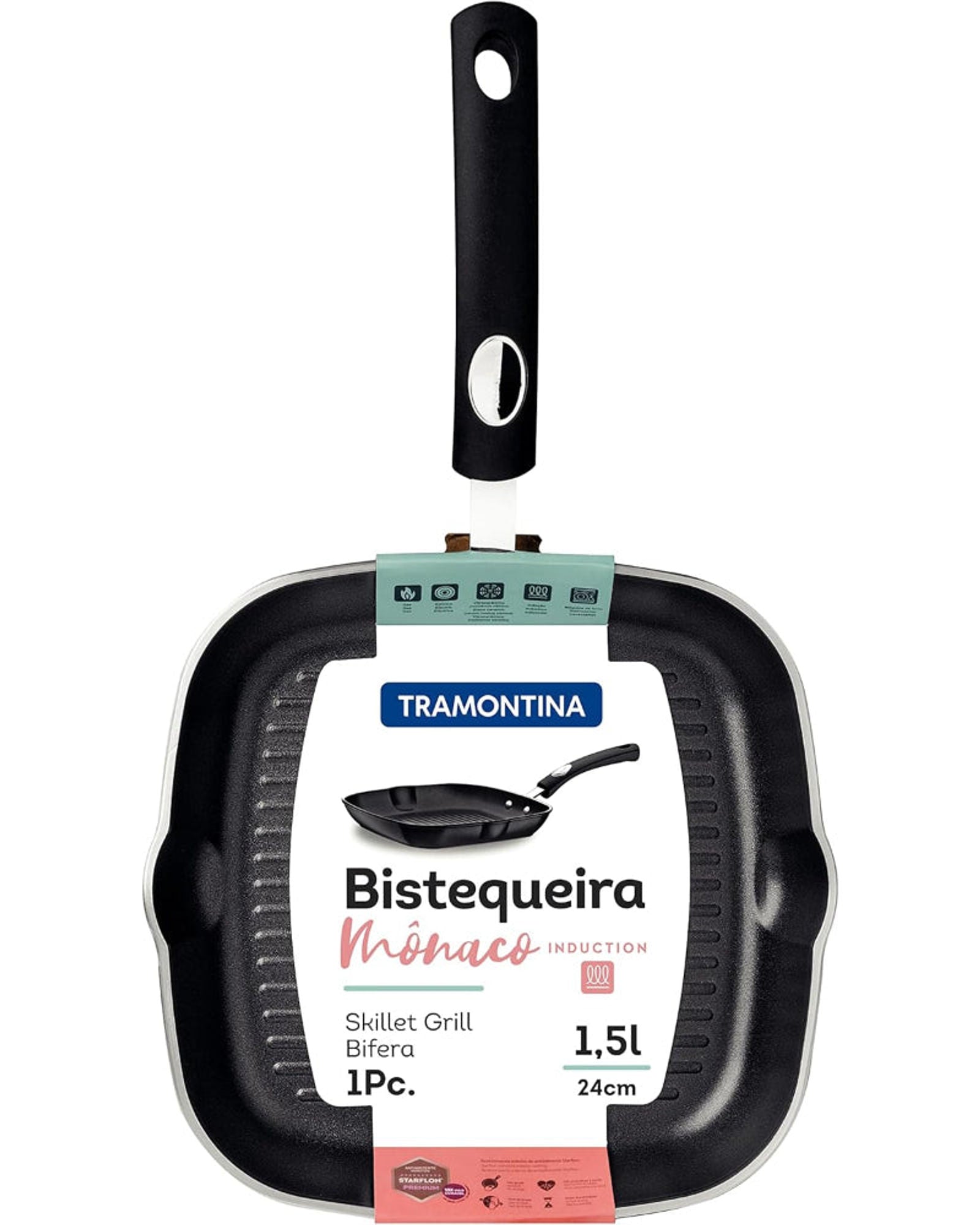 شواية مقلاة ترامونتينا برازيل موناكو إندكشن 24 سم 1.5 لتر من الألومنيوم الأسود مع طلاء ستارفلون بريميوم غير لاصق داخلي وخارجي خالٍ من حمض بيرفلورو الأوكتانويك (PFOA)