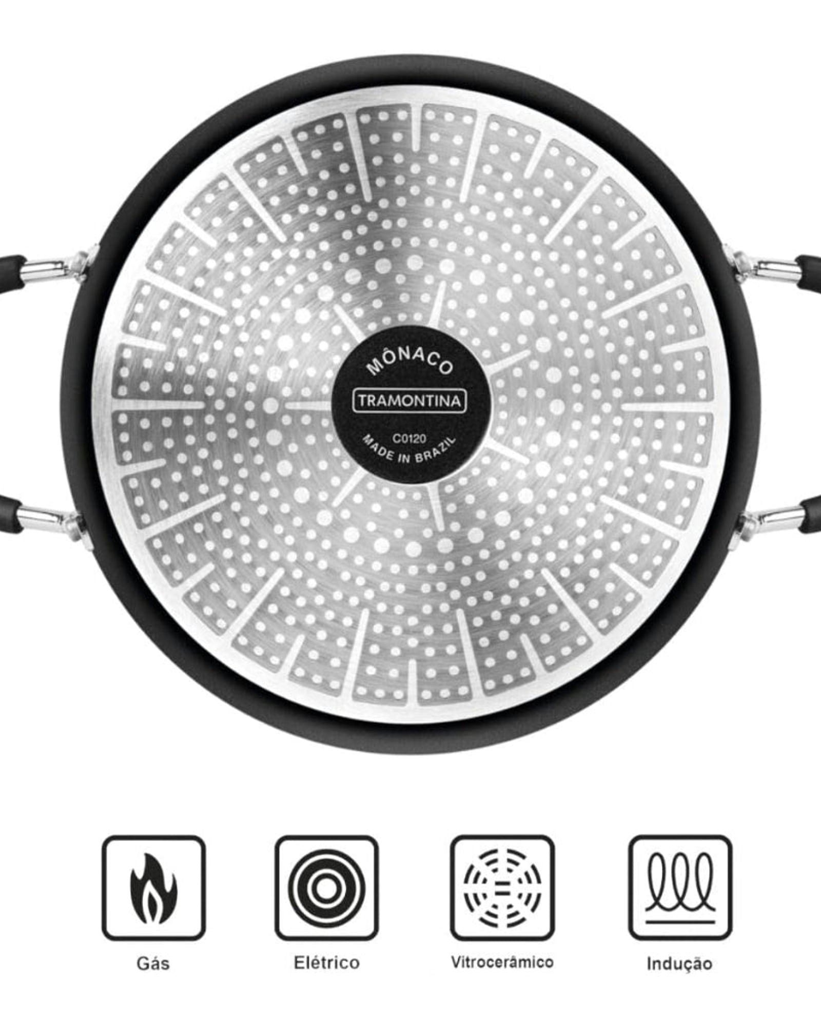 ترامونتينا برازيل موناكو إندكشن 20 سم 2.6 لتر طاجن ألومنيوم أسود مع طلاء ستارفلون بريميوم غير لاصق داخلي وخارجي خالٍ من حمض بيرفلورو الأوكتانويك (PFOA)