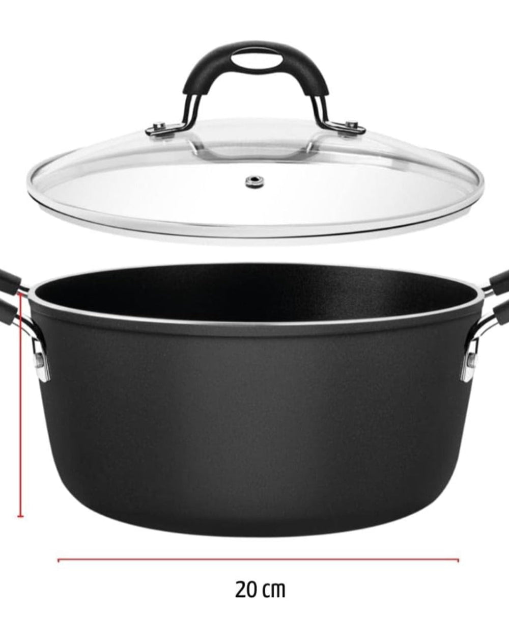 ترامونتينا برازيل موناكو إندكشن 20 سم 2.6 لتر طاجن ألومنيوم أسود مع طلاء ستارفلون بريميوم غير لاصق داخلي وخارجي خالٍ من حمض بيرفلورو الأوكتانويك (PFOA)
