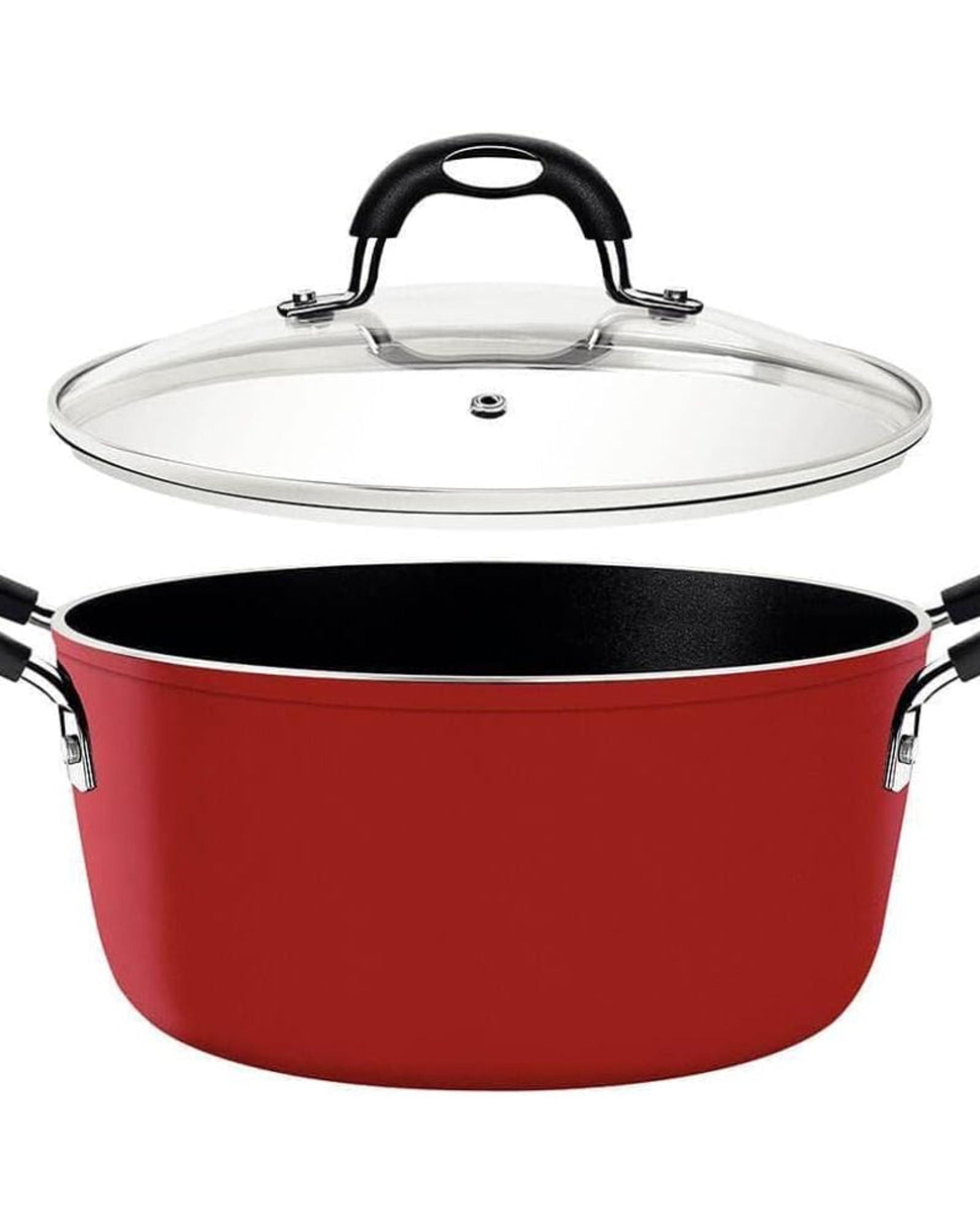 ترامونتينا برازيل موناكو إندكشن 28 سم 6.4 لتر طاجن ألومنيوم مع طلاء ستارفلون بريميوم خالٍ من حمض بيرفلورو الأوكتانويك (PFOA) الداخلي غير اللاصق وطلاء سيليكون أحمر خارجي