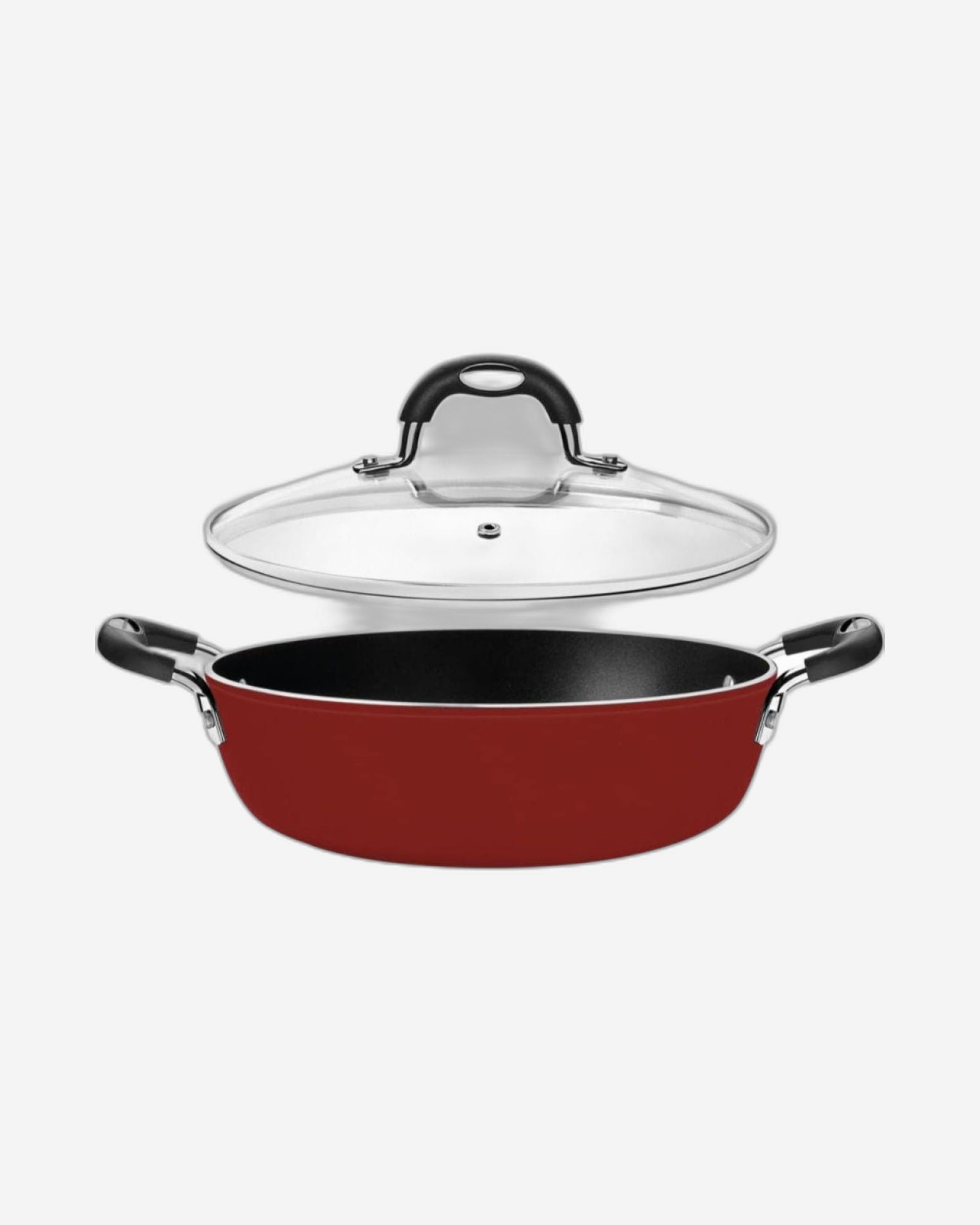 مقلاة ترامونتينا برازيل موناكو إندكشن 28 سم 4.2 لتر من الألومنيوم مع طلاء ستارفلون بريميوم غير لاصق داخلي خالٍ من حمض بيرفلورو الأوكتانويك وطلاء سيليكون أحمر خارجي