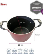 طباخ معكرونة ترامونتينا برازيل موناكو 22 سم 5.4 لتر من الألومنيوم مع طلاء ستارفلون ممتاز داخلي غير لاصق خالٍ من حمض بيرفلورو الأوكتانويك وطلاء سيليكون أحمر خارجي