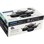 طقم أواني طهي ترامونتينا برازيل موناكو إندكشن من 7 قطع من الألومنيوم الأسود مع طلاء ستارفلون بريميوم غير لاصق خالٍ من حمض بيرفلورو الأوكتانويك (PFOA) من الداخل والخارج