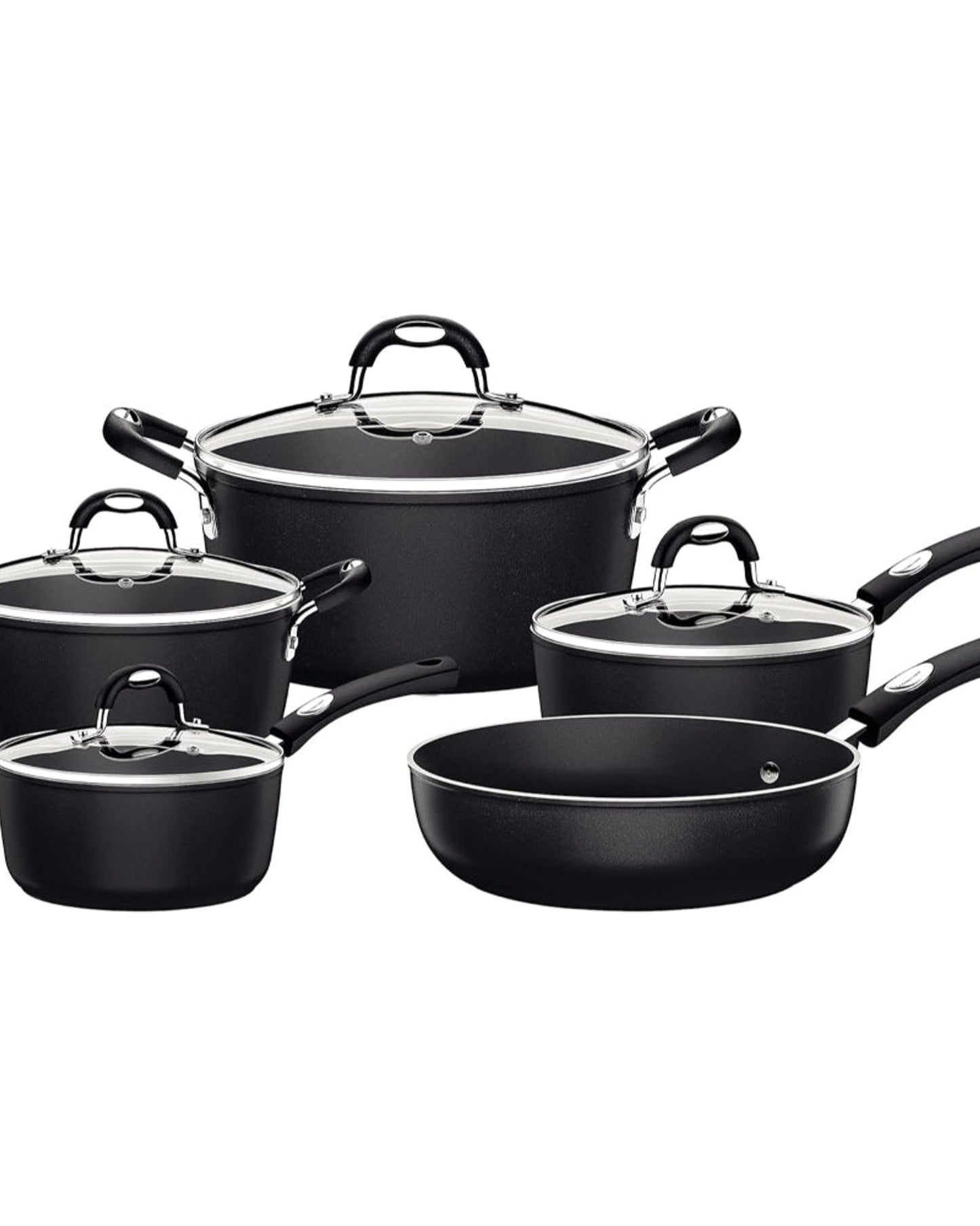 طقم أواني طهي ترامونتينا برازيل موناكو إندكشن ريدي، 9 قطع، من الألومنيوم الأسود، مع طلاء ستارفلون الفاخر غير اللاصق الداخلي والخارجي