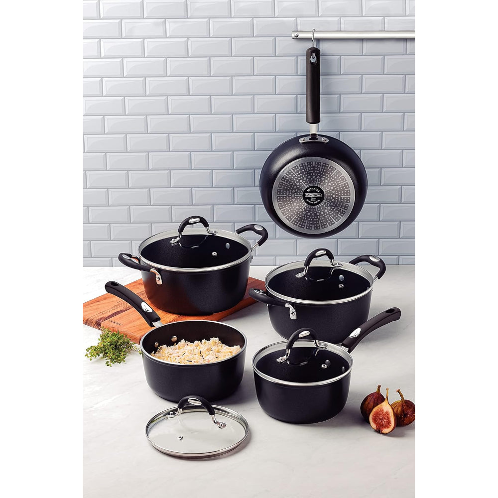 طقم أواني طهي ترامونتينا برازيل موناكو إندكشن ريدي، 9 قطع، من الألومنيوم الأسود، مع طلاء ستارفلون الفاخر غير اللاصق الداخلي والخارجي