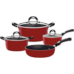 طقم أواني طهي ترامونتينا برازيل موناكو إندكشن من 7 قطع من الألومنيوم الأسود مع طلاء ستارفلون بريميوم غير لاصق خالٍ من حمض بيرفلورو الأوكتانويك (PFOA) من الداخل والخارج