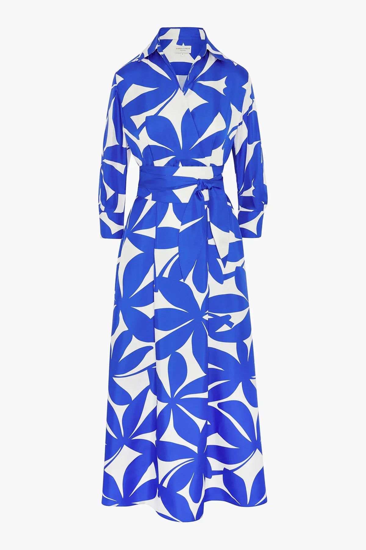 Celia Printed Maxi Silk Wrap Dress Silk Twill in Blue