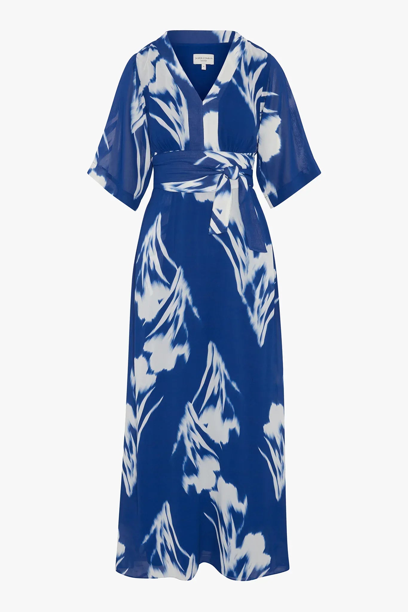 Hilary V Neck Printed Georgette Maxi Dress in Blue