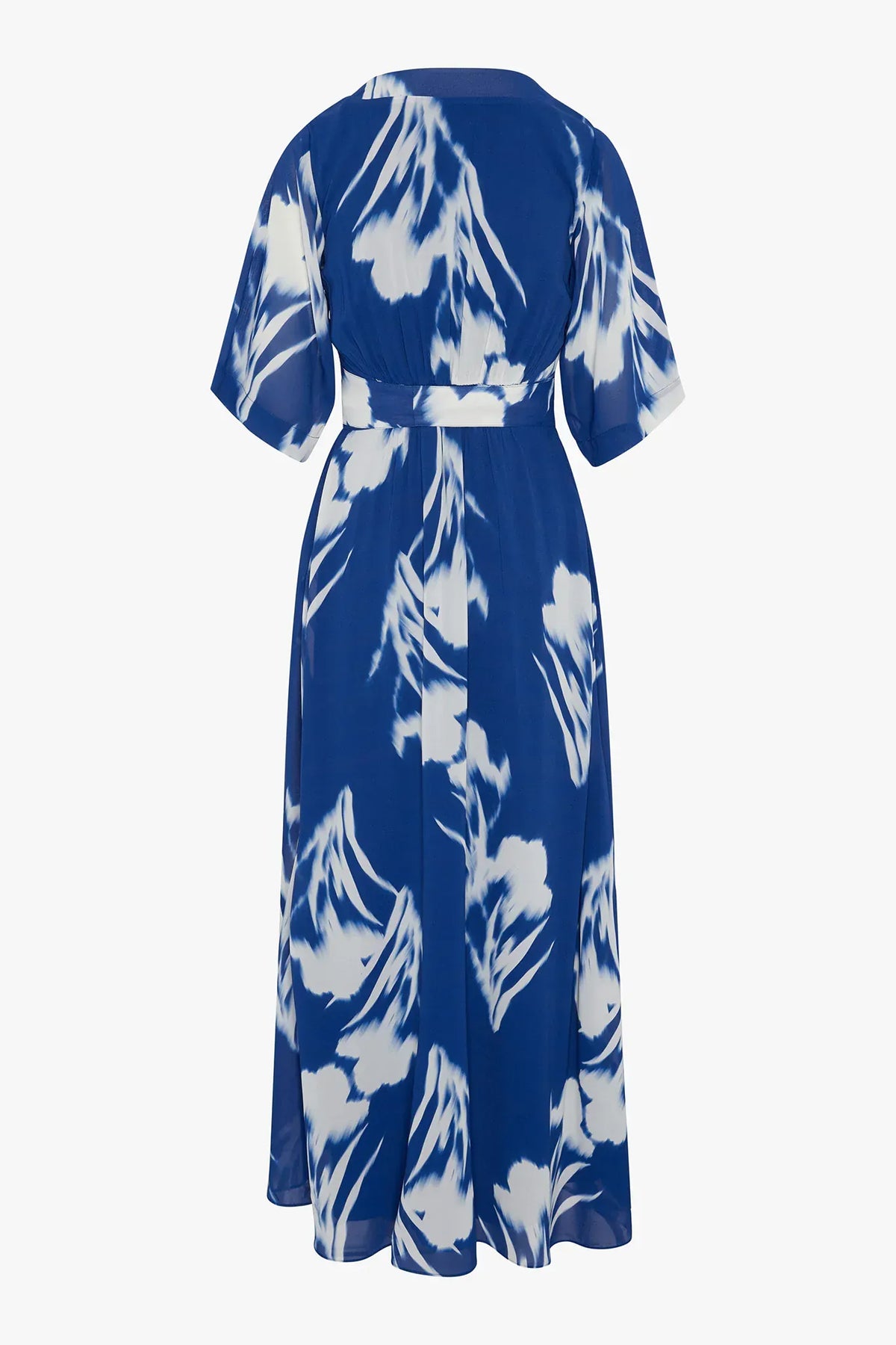 Hilary V Neck Printed Georgette Maxi Dress in Blue