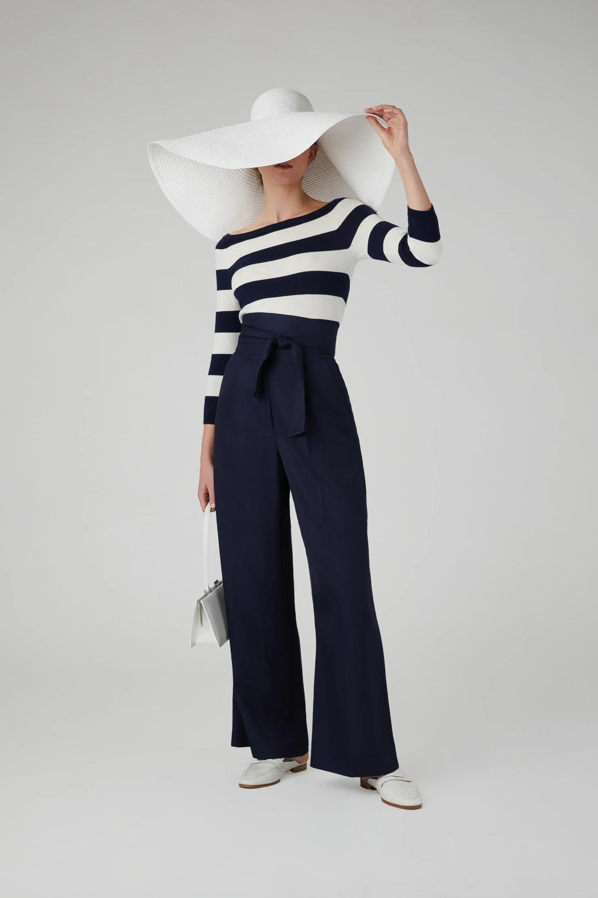 Heidi Slash Neck Knitted Jumper Merino Wool in Navy