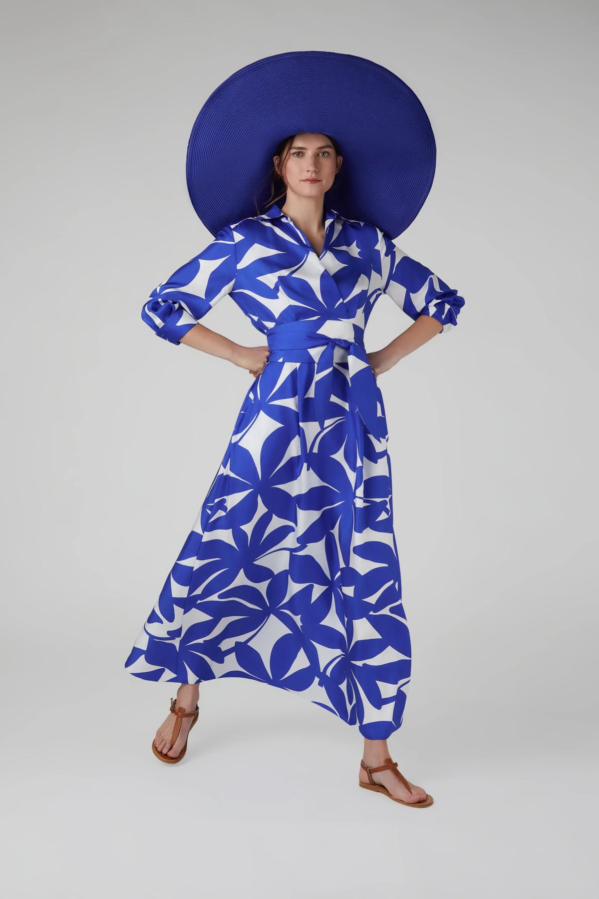 Celia Printed Maxi Silk Wrap Dress Silk Twill in Blue