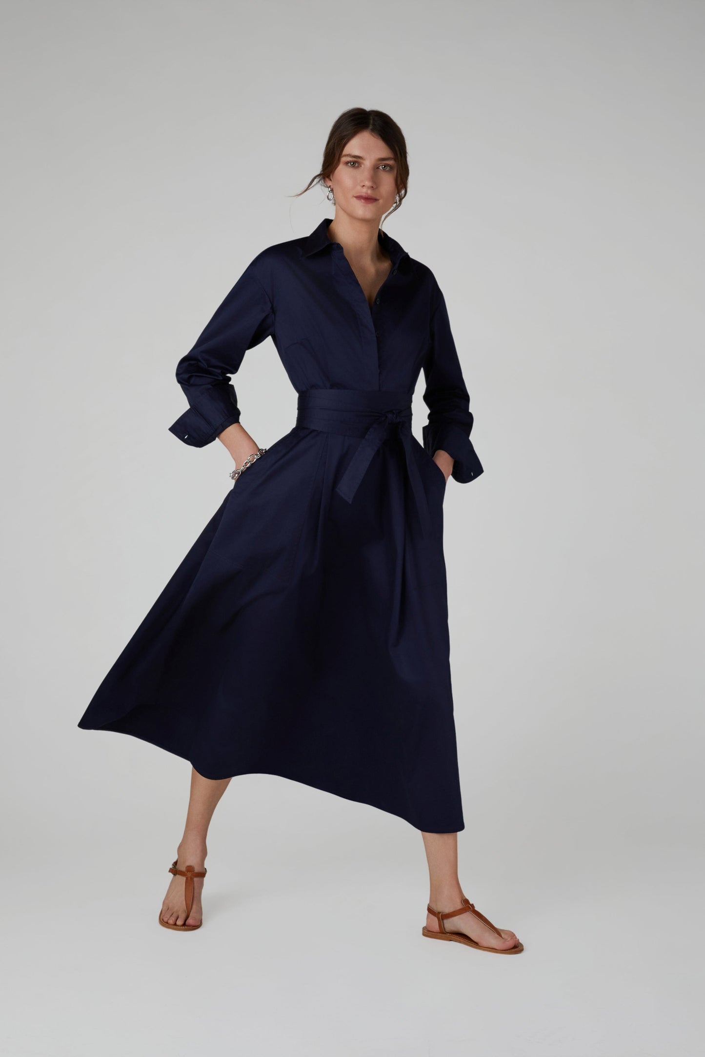 Blythe Full Skirt Shirt Dress in Navy