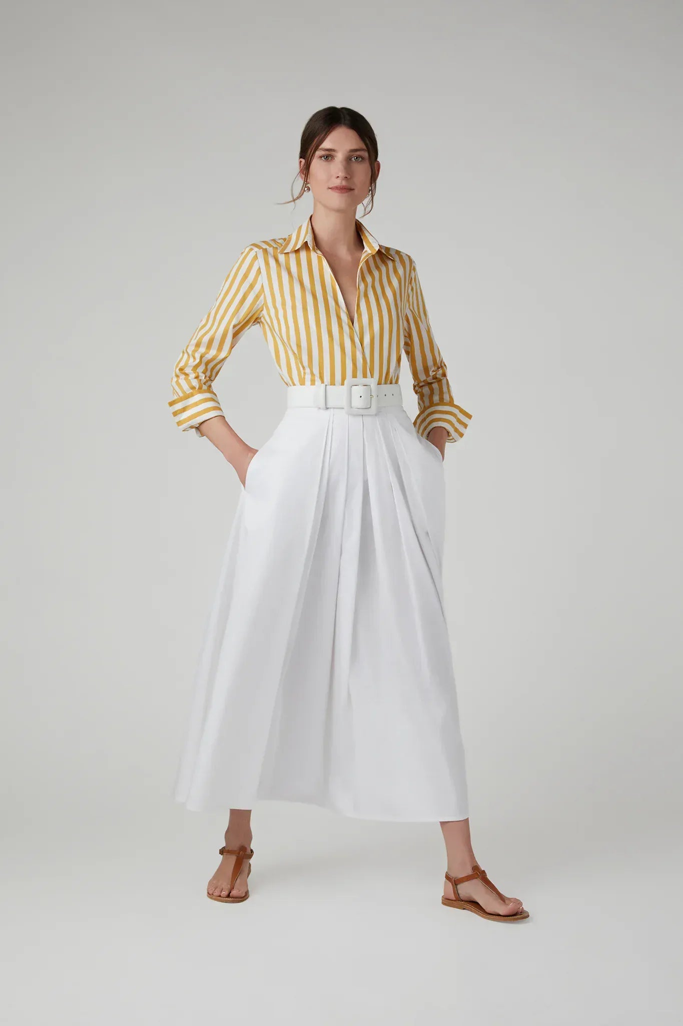 Holly Stripe Wrap with Button Shirt in Gold