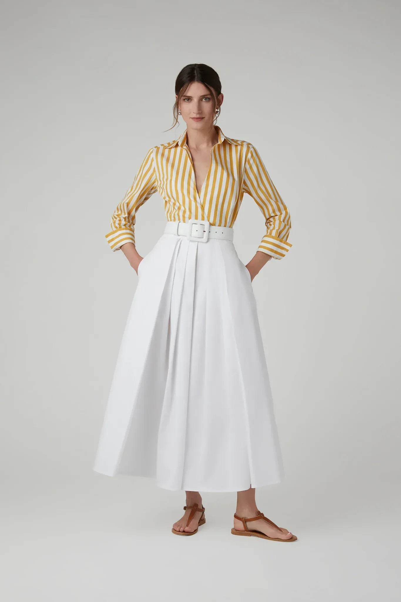 Holly Stripe Wrap with Button Shirt in Gold