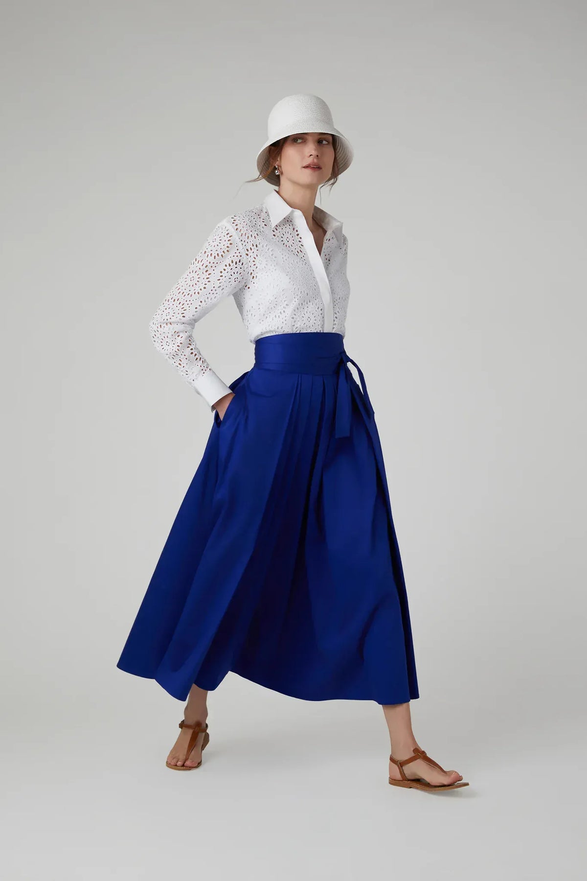 Henrietta Inverted Pleat Skirt in Blue