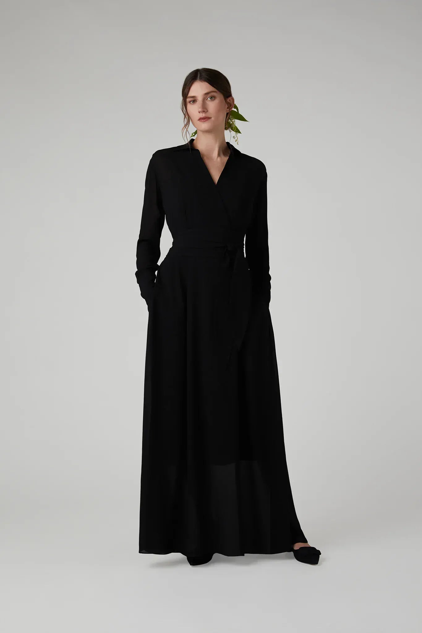Hester Georgette Maxi Wrap Dress in Black