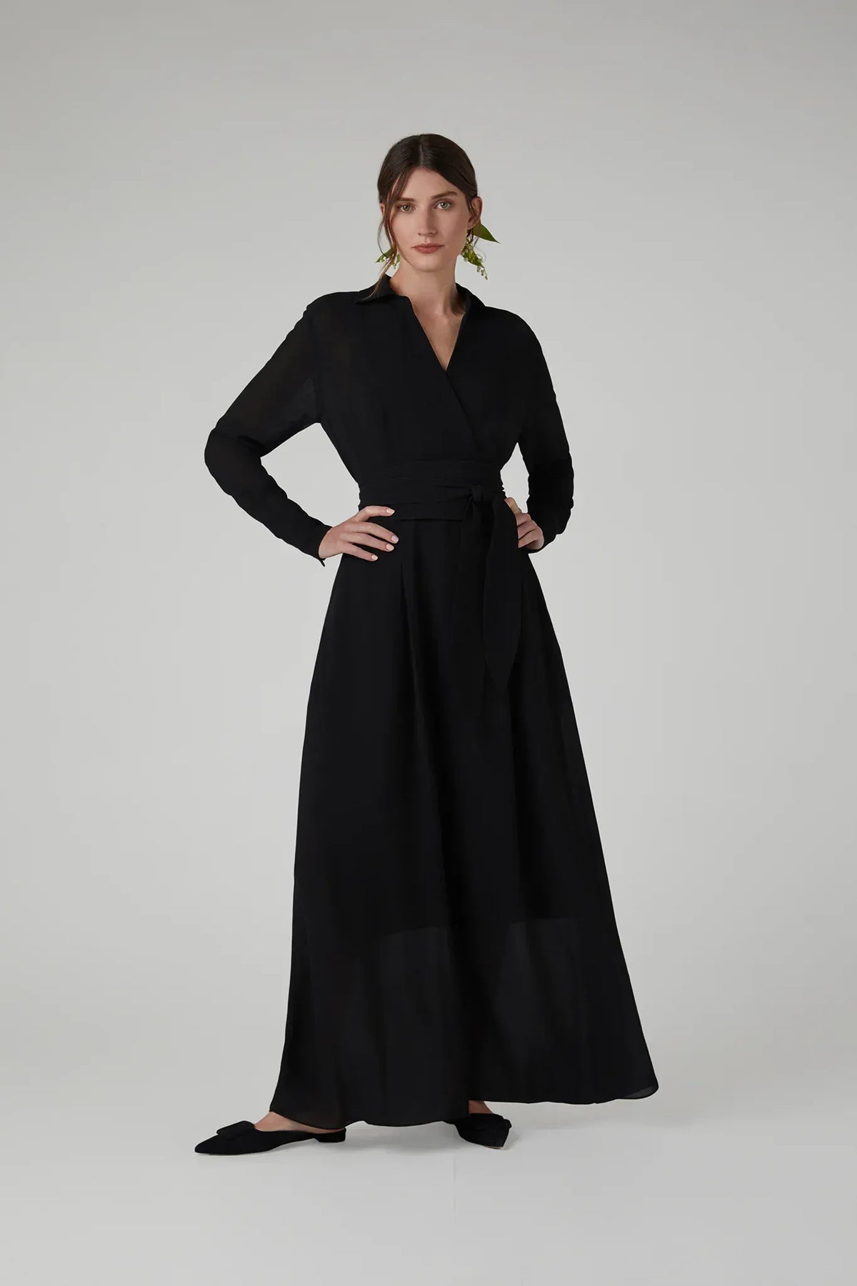 Hester Georgette Maxi Wrap Dress in Black