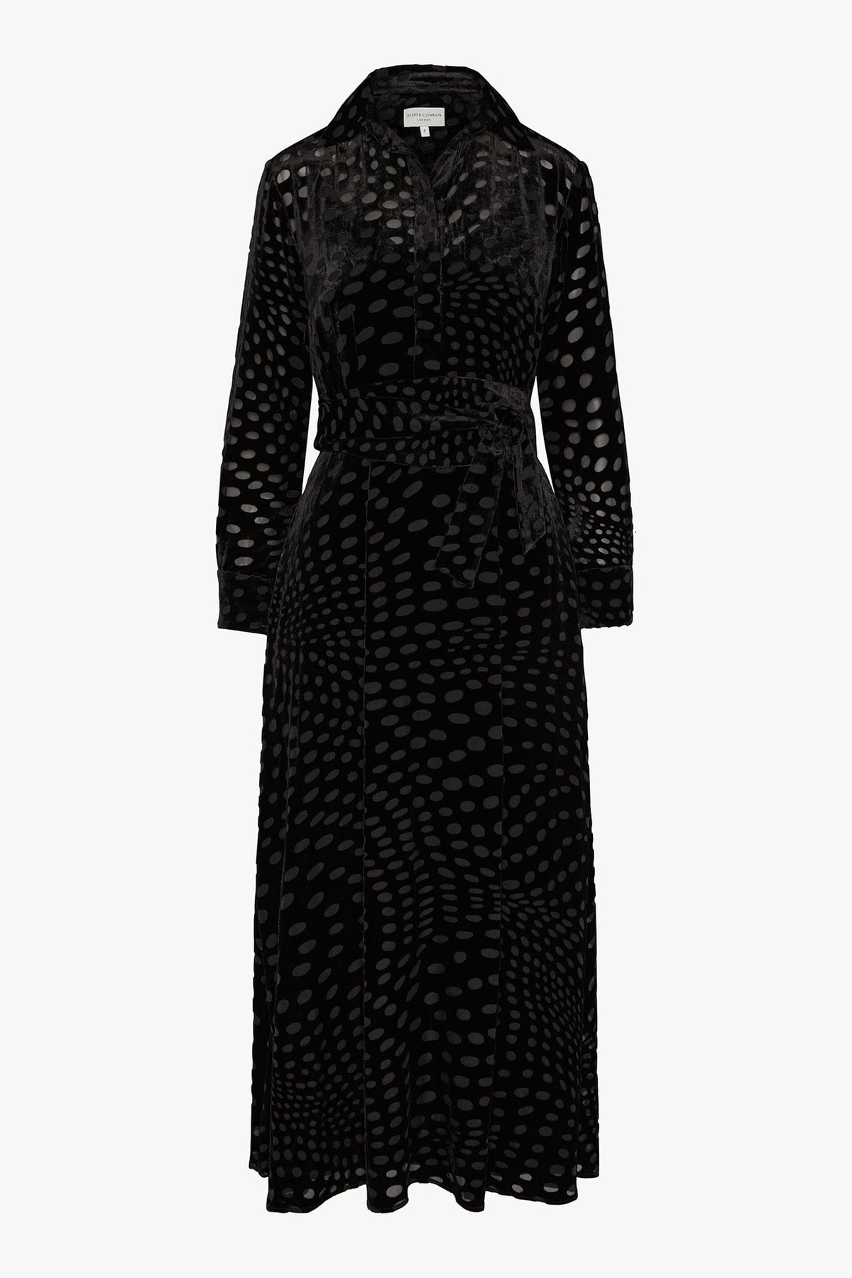 Isabel Velvet Devoré Shirt Dress in Black