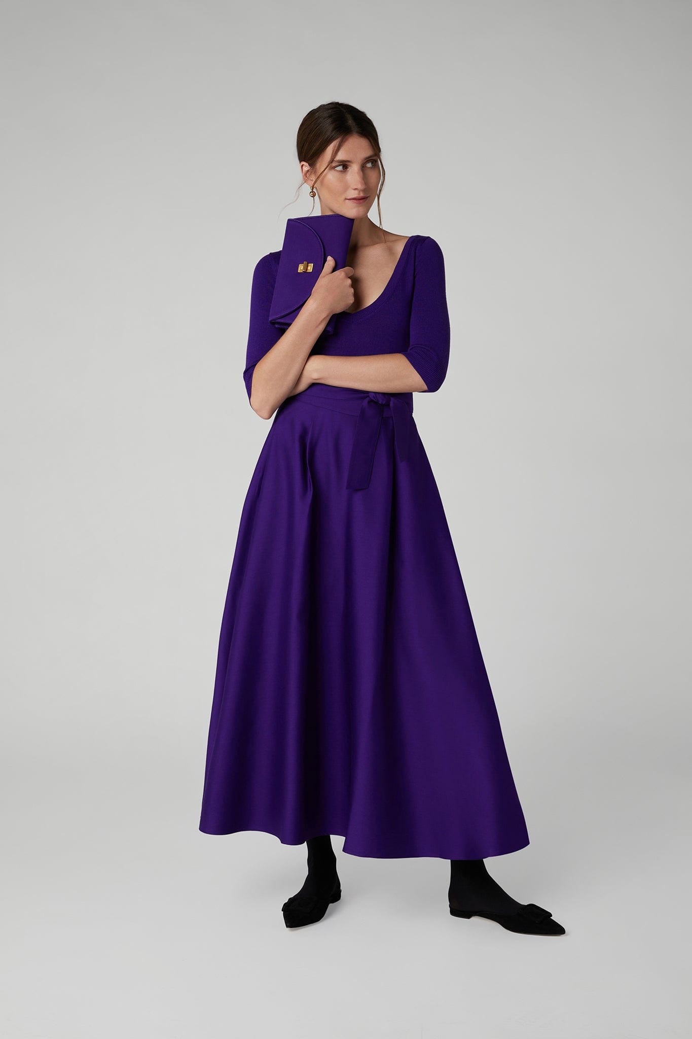 Gwen Wool Silk Skirt in Red
