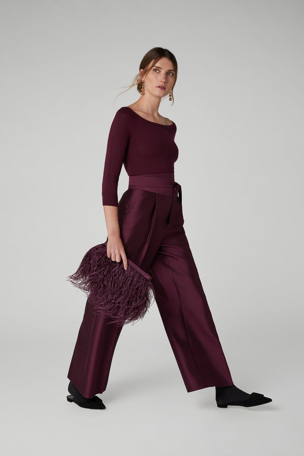 Imogen Wool Silk Wide Leg Trousers in Black