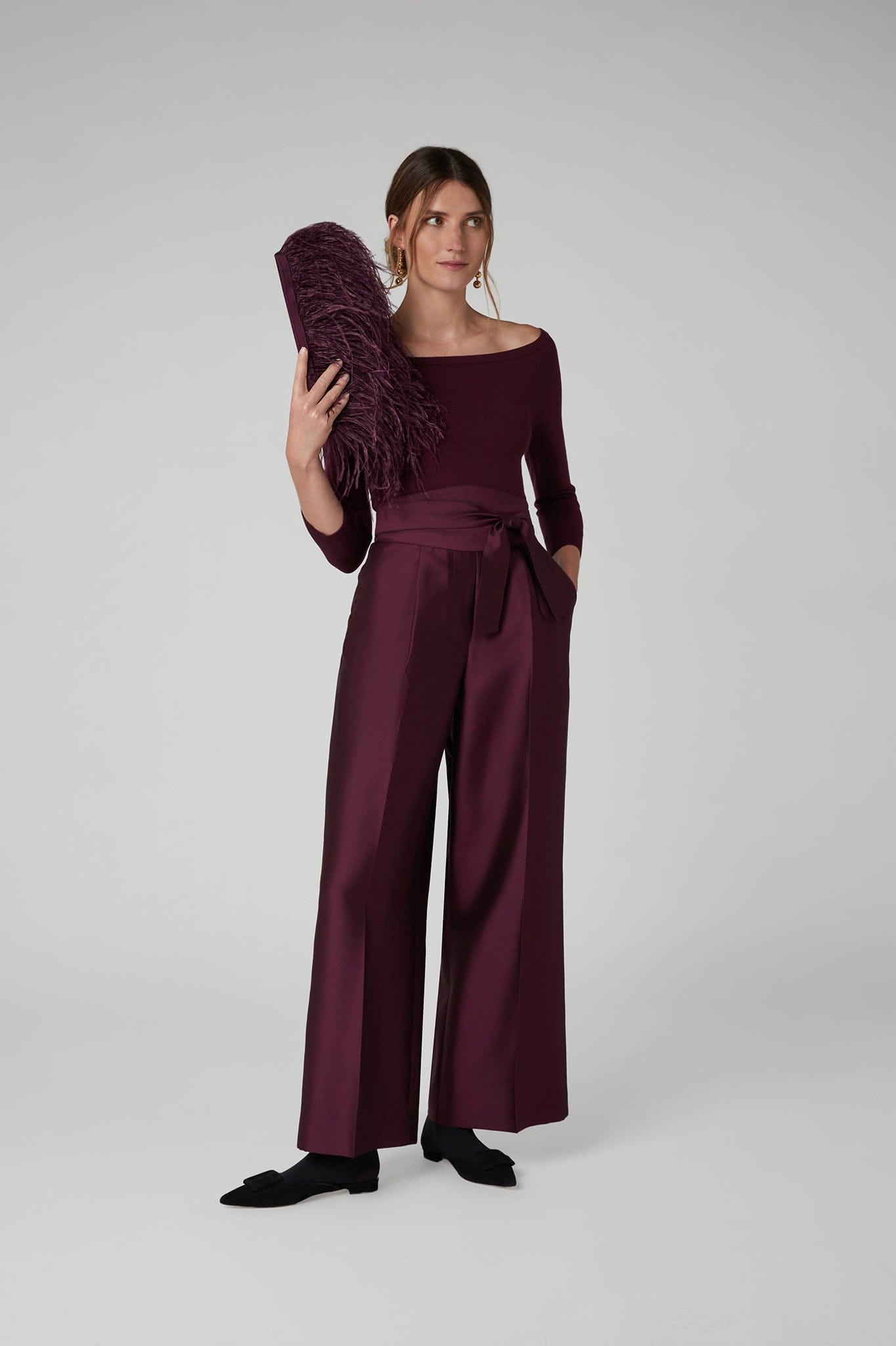 Imogen Wool Silk Wide Leg Trousers in Black