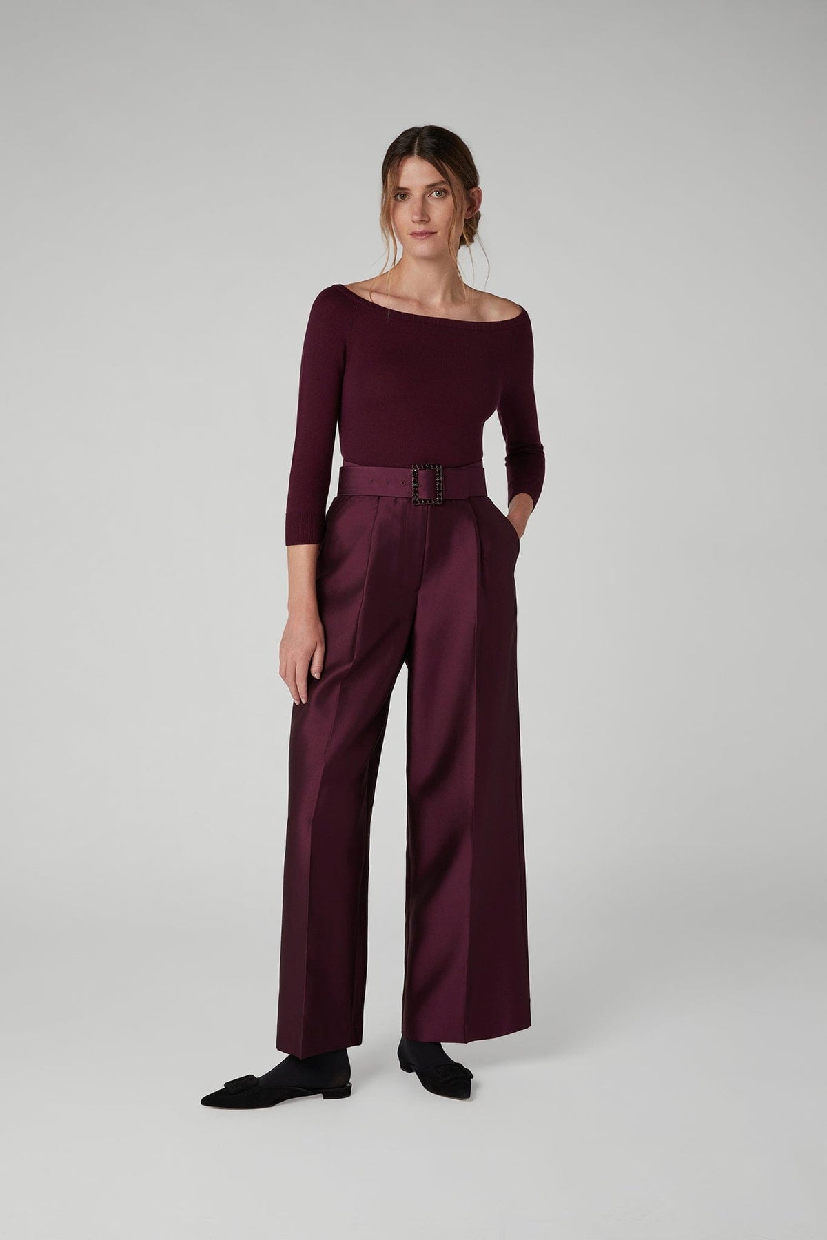 Imogen Wool Silk Wide Leg Trousers in Black