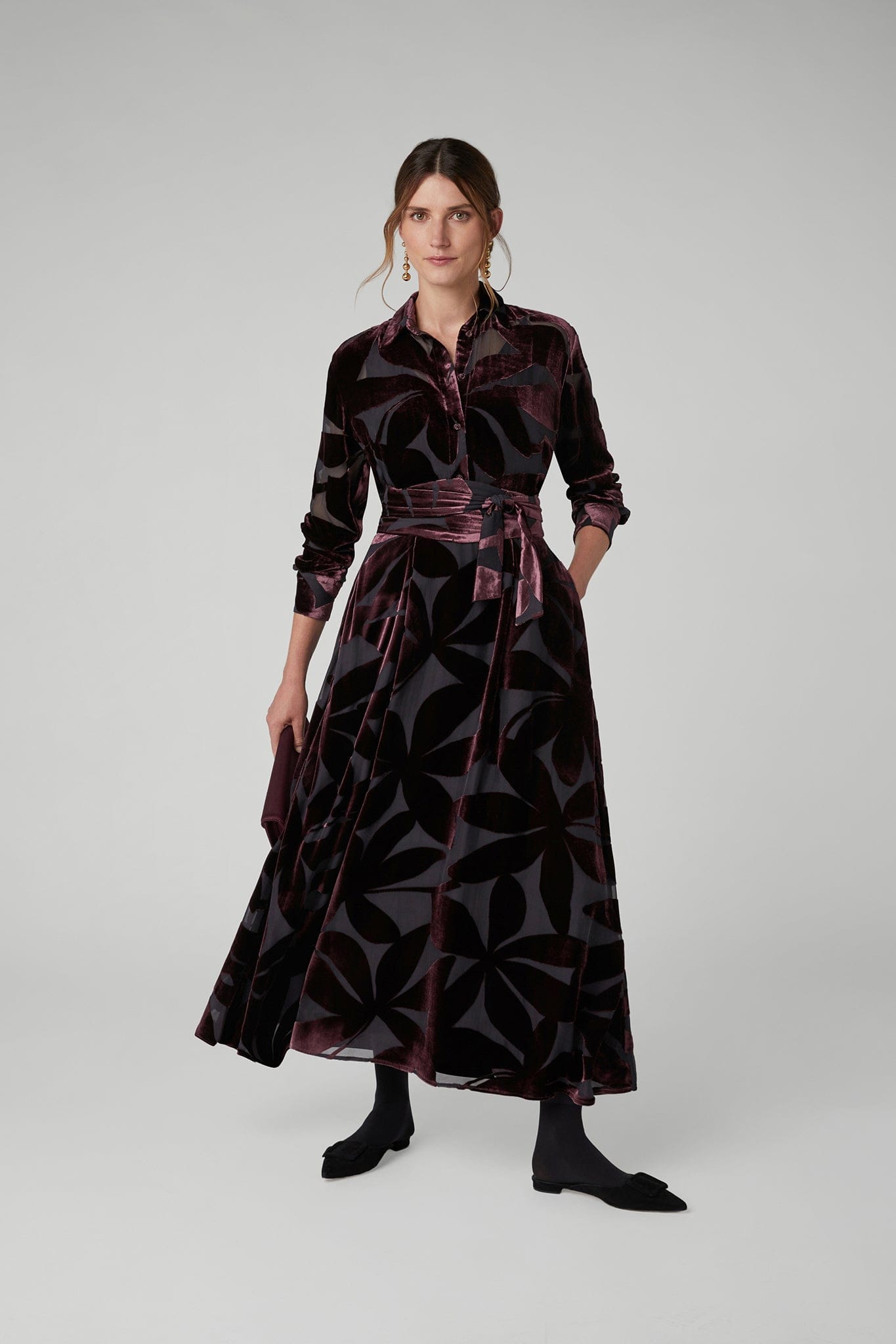 Idalia Velvet Burn Out Shirt in Berry Floral