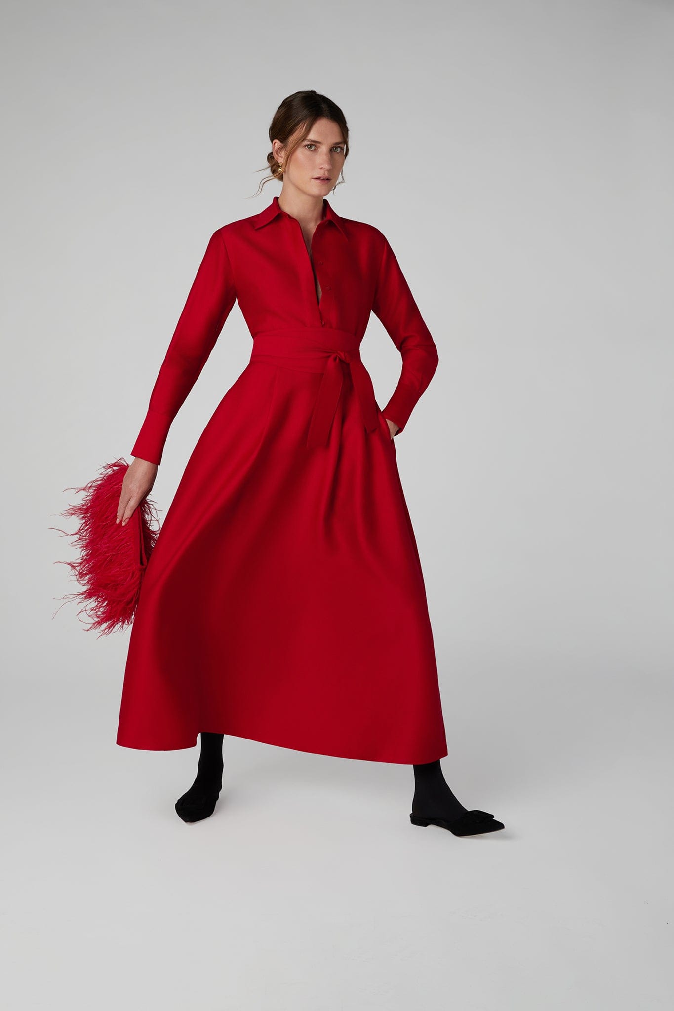 Gwen Wool Silk Skirt in Red