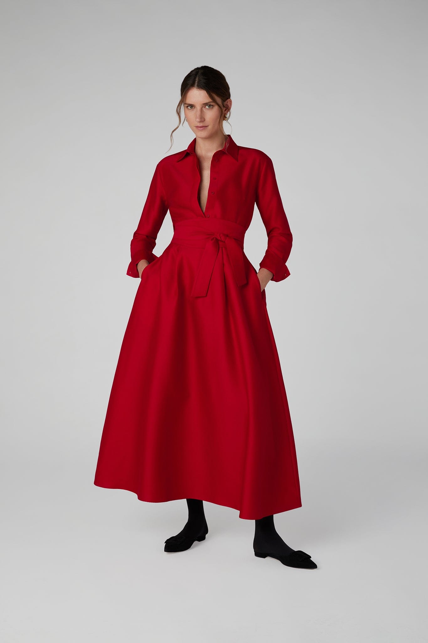 Gwen Wool Silk Fitted Shirt in Red