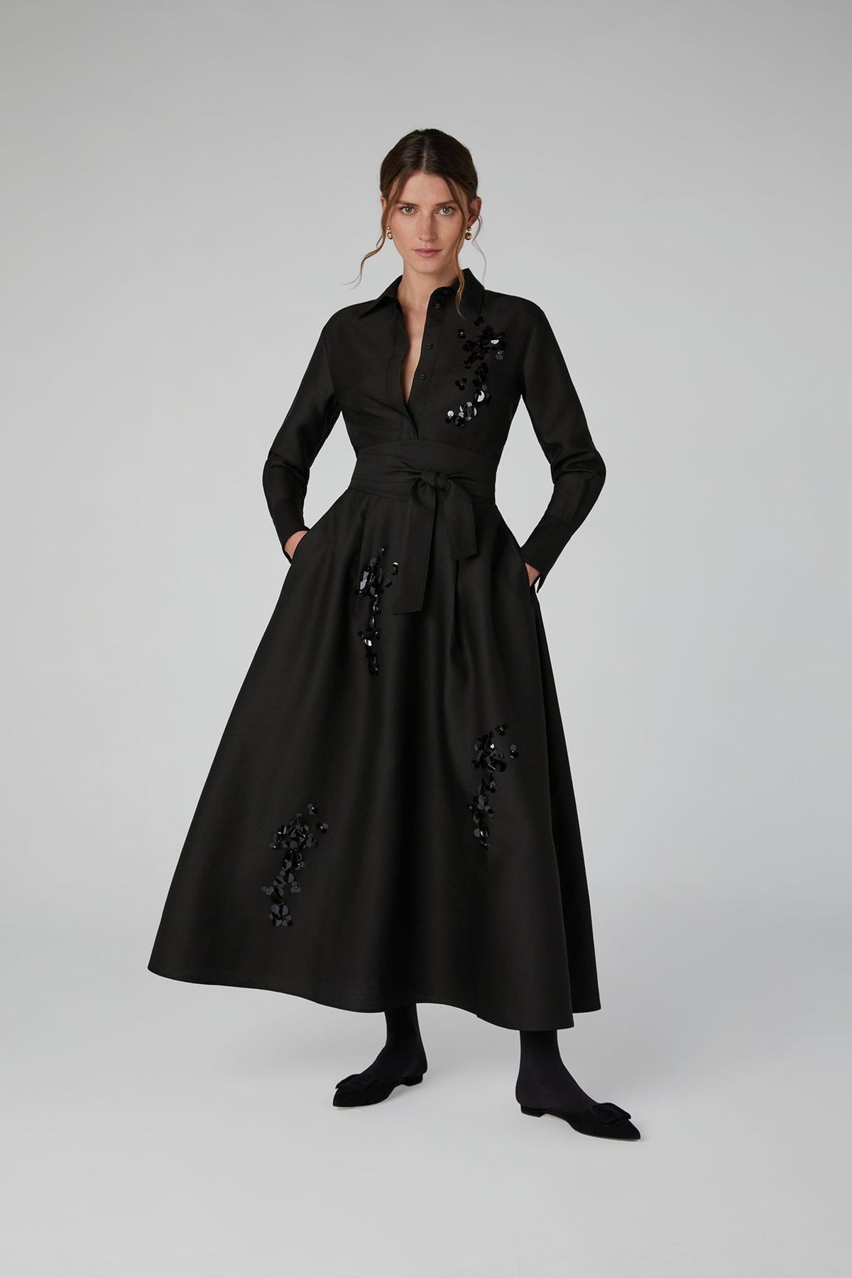Imelda Wool Silk Sequin Skirt in Black