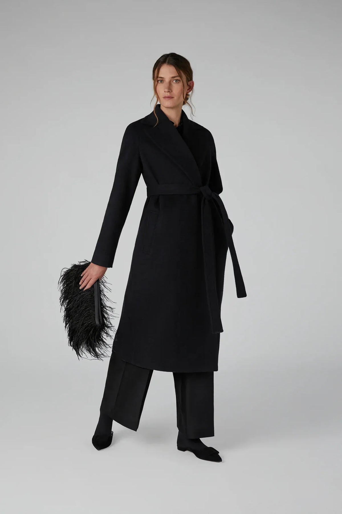 Geraldine Wool Blend Long Coat in Black