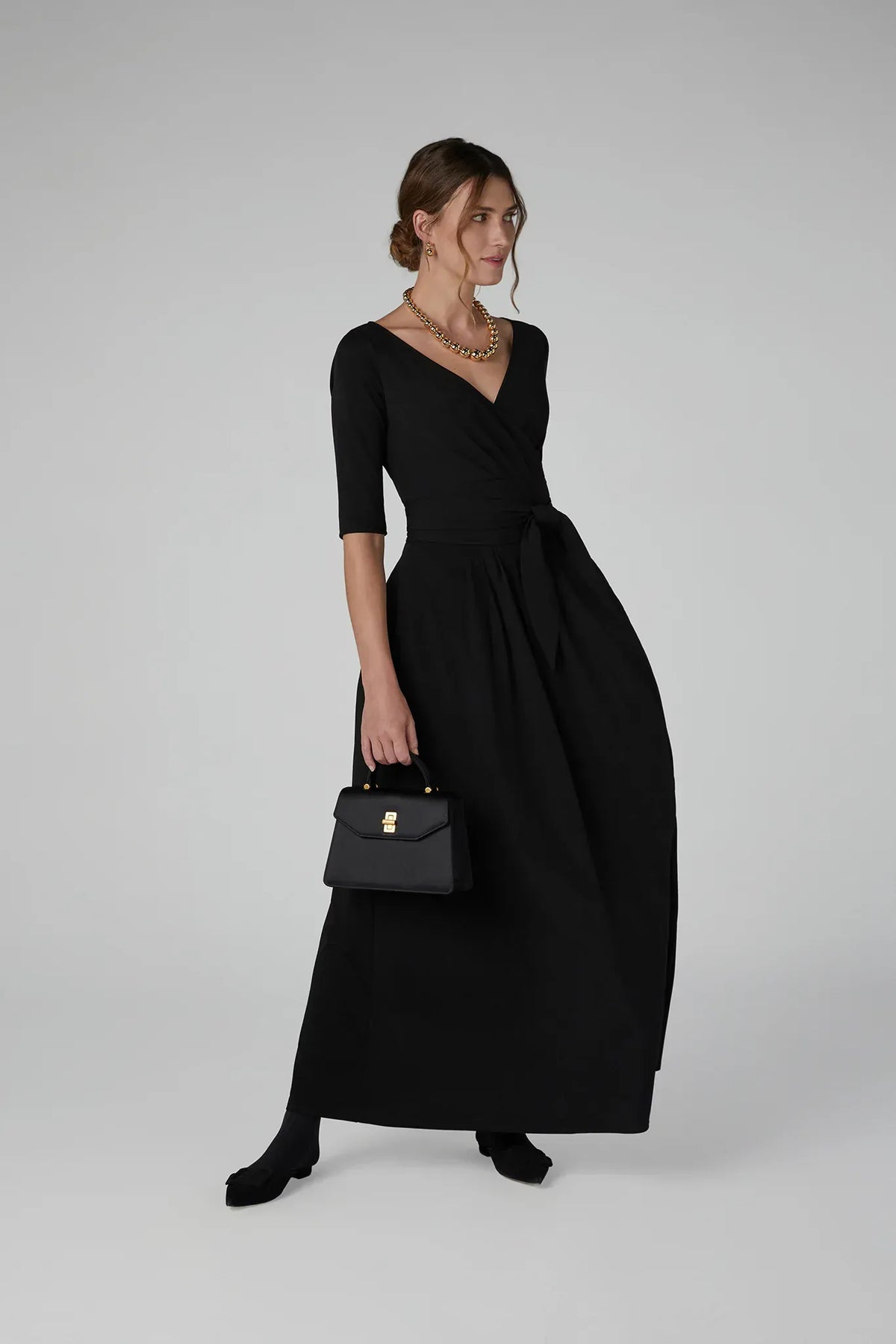 Ivy Draped Jersey Wrap Dress in Black