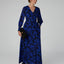 Ira Printed Georgette Maxi V Neck Dress in Blue