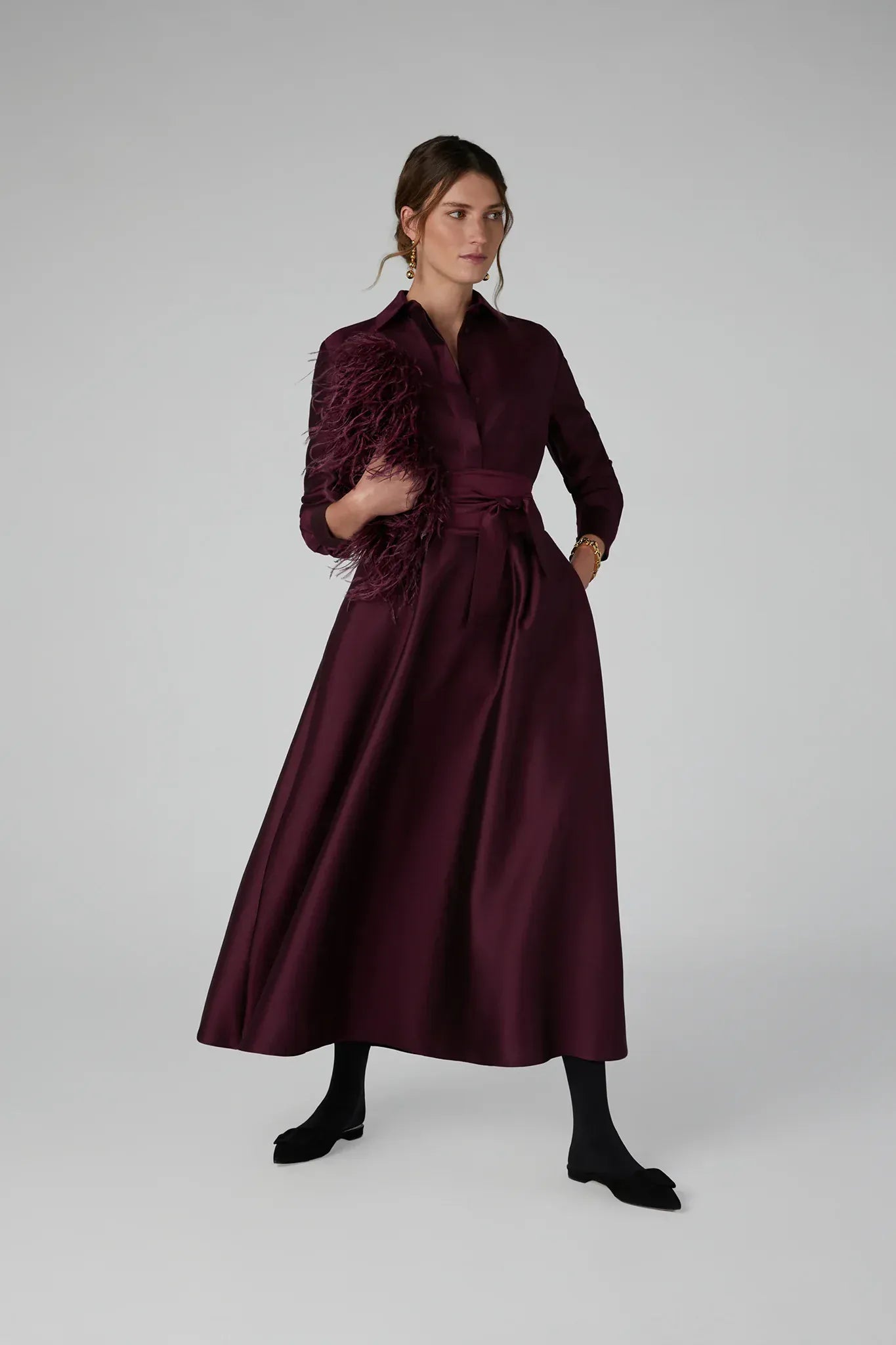 Isla Wool Silk Shirt Dress in Berry