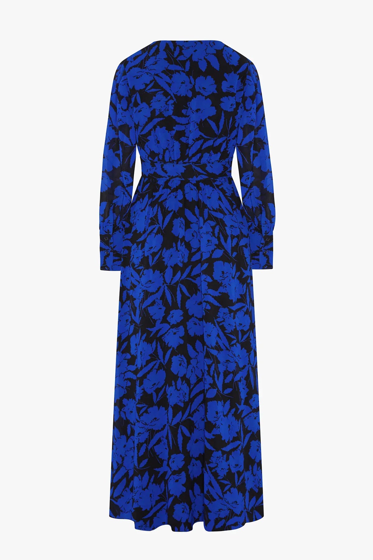 Ira Printed Georgette Maxi V Neck Dress in Blue