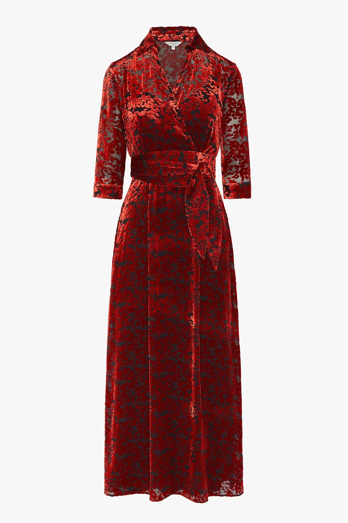 Iris Velvet Devoré Wrap Dress in Red