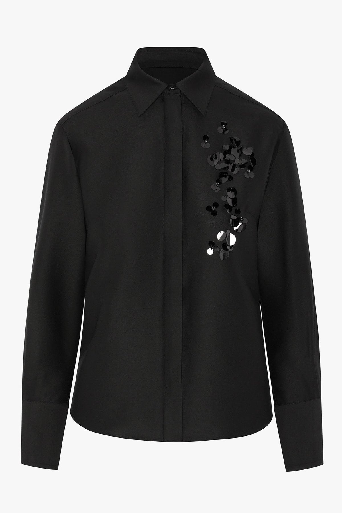 Imelda Wool Silk Sequin Fitted Shirt in Black