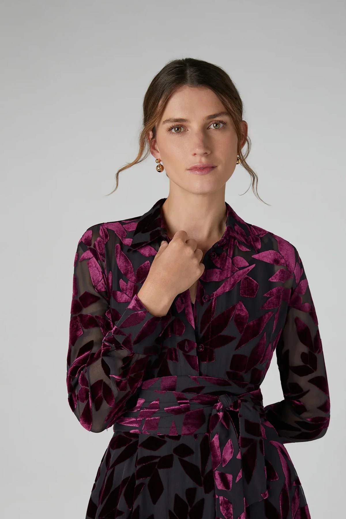 Idalia Velvet Burn Out Shirt in Berry Floral