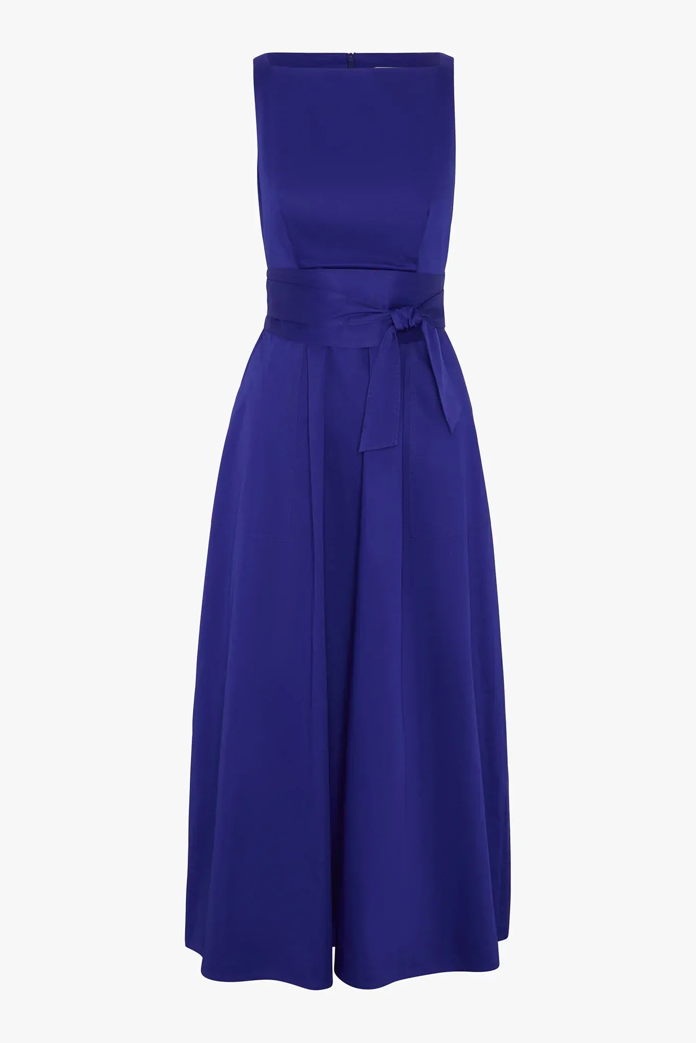 Harper Slash Neck Cotton Sleeveless Dress in Blue