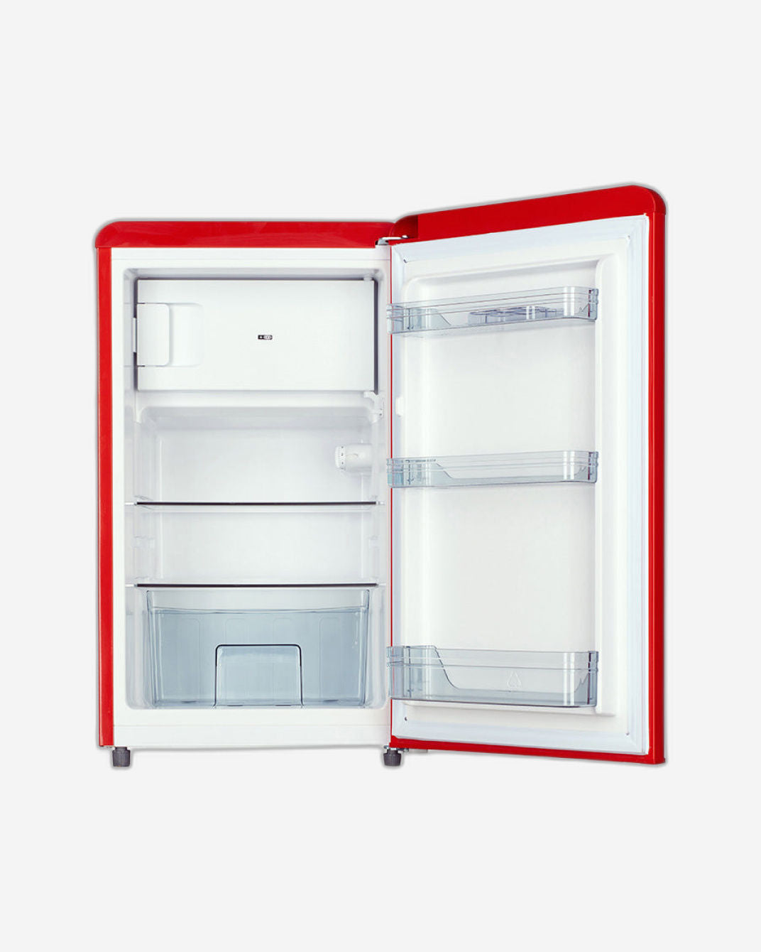 ثلاجة هوفر ١٢٣ لترًا بتصميم ريترو، باب واحد، مدمجة، قائمة بذاتها، مع فريزر، أرفف من الزجاج المقسّى، ترموستات قابلة للتعديل، صديقة للبيئة، ضمان لمدة عام، لون أحمر - HSD-K123R