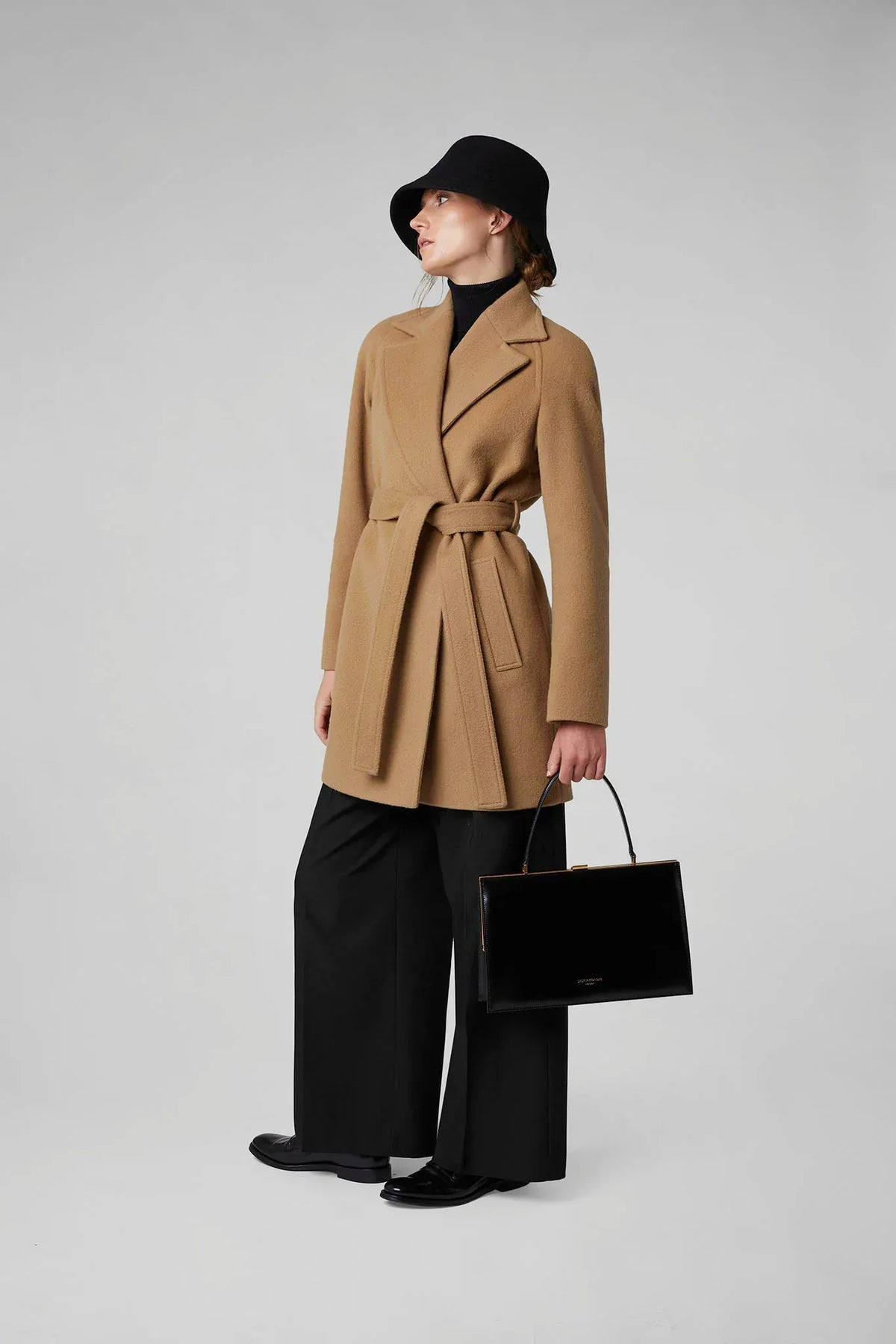 Geraldine Wool Blend Mid-Length Coat in Black