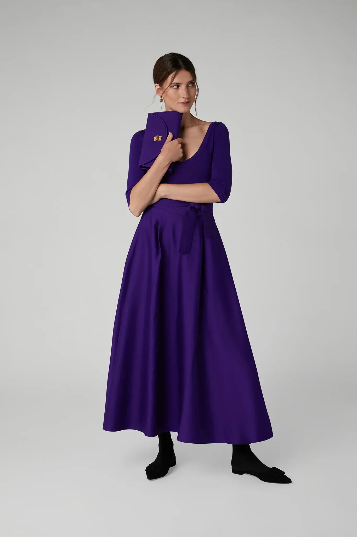 India V Neck Knitted Merino Cotton Top in Violet