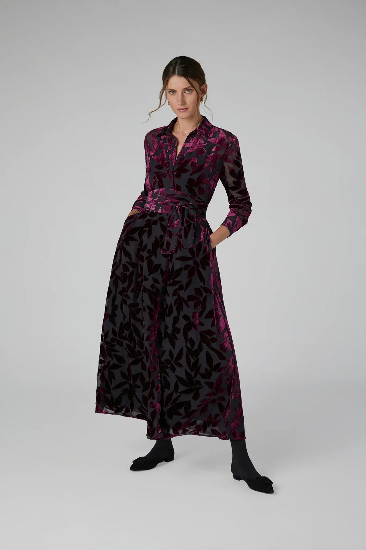 Idalia Velvet Burn Out Skirt in Cerise Geo Pink