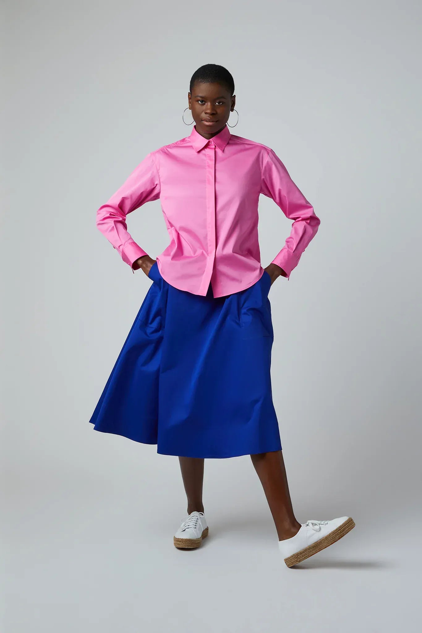 Fran Button Through Cotton Shirt in Pink