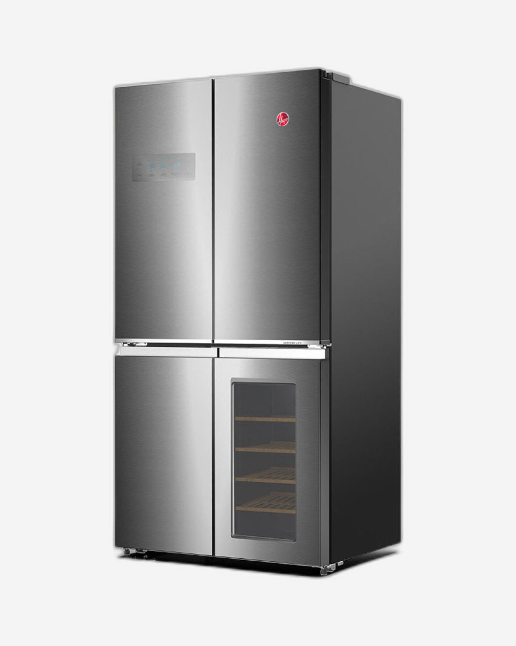 ثلاجة هوفر سيلفر فروست سعة 755 لترًا بباب متقاطع مع مبرد مشروبات وتقنية العاكس - HXD-K755-S