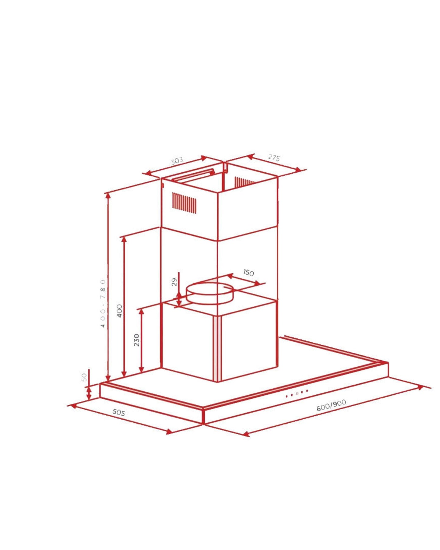 شفاط هوفر المدمج على شكل حرف T مقاس 90 سم