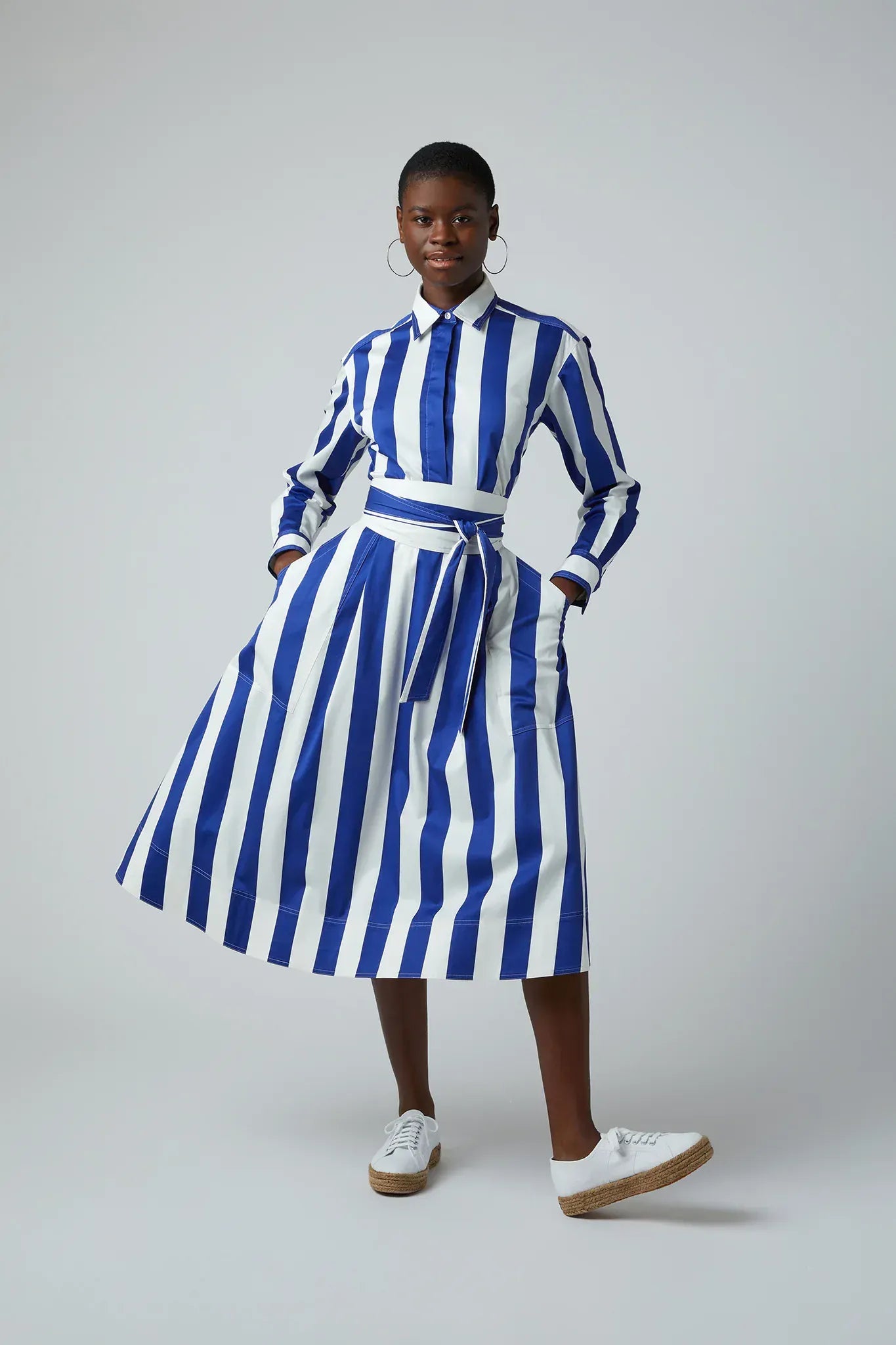Floretta Striped Button Through Cotton Shirt in Blue