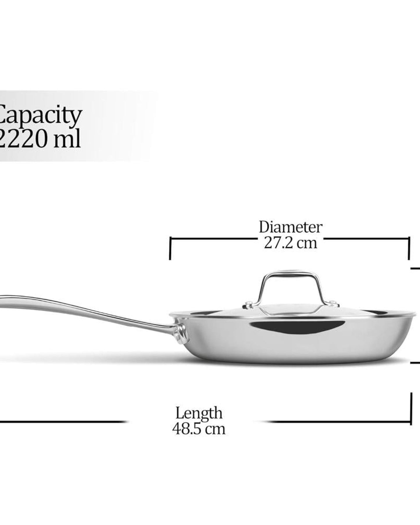 مقلاة ميلتون برو كوك 26 سم، مصنوعة من الفولاذ المقاوم للصدأ مع غطاء، سعة 2.2 لتر، مناسبة للكاري والقلي السريع والأومليت والقلي السريع، مقلاة فولاذية تعمل بالحث والغاز